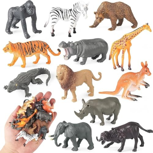 12 figuras de animales Set Safari Animales Juguetes Realistas Selva Animales Figuras de Plástico Juguetes educativos para Proyectos Educativos Zoo Fiesta Temática Decoración Regalo para Niños Niñas