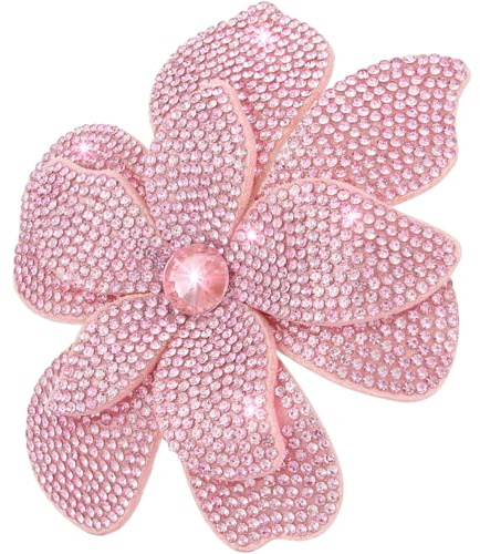 Merdia 3.74 Inches Rhinestone Camellia Flower Brooch Pins & Hair Clips for Women Elegant Created Crystal Lapel Pin Brooches Wedding Party Pink