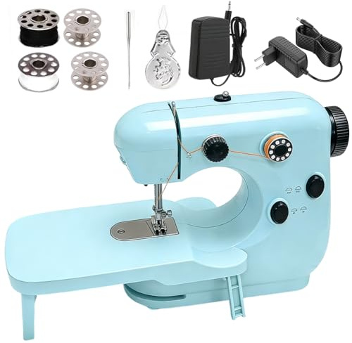 Mini macchina da cucire per principianti e bambini, macchina da cucire portatile a doppia velocità con tavolo allungabile, luce LED e pedale, macchina da cucire elettrica multifunzione per fai da te