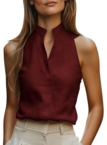 Generico Blusa Donna Elegante Cerimonia Canotta Senza Maniche Colletto Alto Scollo a V Canottiera Curvy Eleganti Camicetta Leggera Tank Top Sottogiacca Camice Estivo Traspirante Tinta Unita