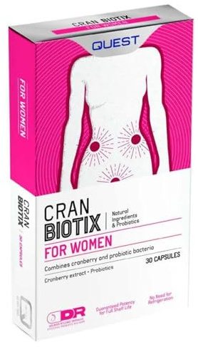 Quest CranBiotix Probiotic Cranberry Tablets. Probiotics & Cranberry Extract to Help Prevent and Reduce The Symptoms of Recurring Urinary Tract Infections, BV and Yeast Infections. (30 Capsules)