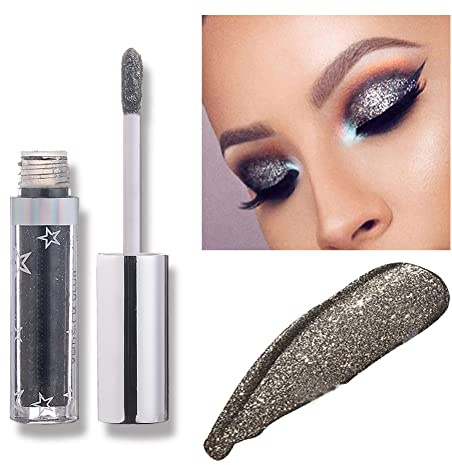Weixinbuy 12 Colors Liquid Eyeshadow Glitter Metallic Eyeshadow Shining Shimmer Glitter Highly Pigmented Liquid Eyeliner Waterproof Long Lasting(108#Midnight)