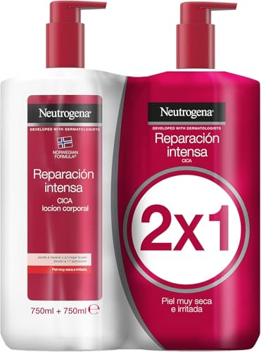 Neutrogena Fórmula Noruega Reparación intensa Loción CICA (pack de 2 x 750 ml), crema hidratante corporal reparadora para piel muy seca con Glicerina y Centella Asiática
