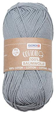 GLOREX Coton 100 pourcent coton, polyvalent pour le tricot, le crochet et le bricolage, très bonne qualité, doux et lavable, env. 170 m, Gris, 50 g