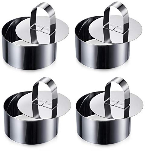 ONEDONE Cake Ring Molds for Baking 3.15 Round Stainless Steel Mousse Molds Pastry Rings with Pusher, Tuna Tartare Mold, Set of 4, Mother's Day Gifts