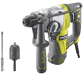 Ryobi RSDS800-KC, Tassellatore SDS+ a 4 Modalità, Motore Verticale da 800 W e Forza di Battuta da 3.0 Joule, 2 Mandrini, Invertitore di Rotazione, Rivestimento GripZone e Illuminazione a LED
