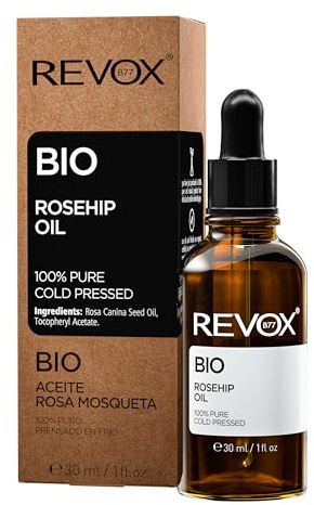 REVOX B77 - Olio di Rosa Mosqueta BIO 100% Puro, 30 ml, Olio Puro, Protegge e Lenisce la Pelle, Riduce Cicatrici e Macchie Scure, Regola la Produzione di Sebo, Idrata e Riduce la Secchezza