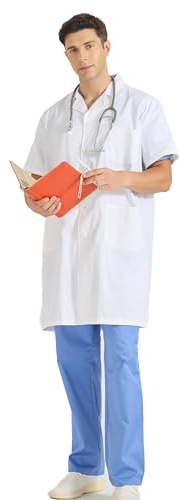 MISEMIYA - Camice Bianco Unisex Collo Risvolto Maniche Corte Uniforme Clinica Ospedale Pulizia Veterinario IGIENE OSPITALITÀ - Ref: 8162 - XX-Large, Manica Corta