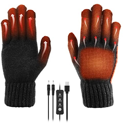 Aceshop Gants Hommes et Femme Gants Chauffants USB Lavables à Tricoter Gants d'hiver avec 3 Températures Réglables pour intérieur extérieur