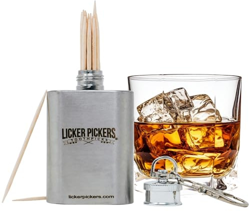Licker Pickers Cotton Candy Moonshine Flavored Toothpicks - 25 White Birch Aged in Premium Spirits. Includes 2oz Flask