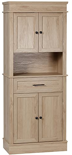 HOMCOM Armadio da cucina credenza cucina cucina stoviglie armadio stile moderno con armadi ripiani regolabili cassetto e nicchia, per sala da pranzo, soggiorno, 74 x 39,5 x 183 cm, rovere chiaro