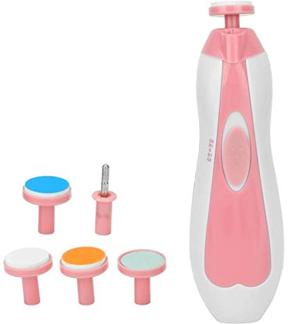 Elektrische Baby-Nagelknipser, Tragbare Baby-Nagelfeile, Austauschbare, Leichte Maniküre-Pflege mit 6 Schleifköpfen für Zehennägel (Rosa)