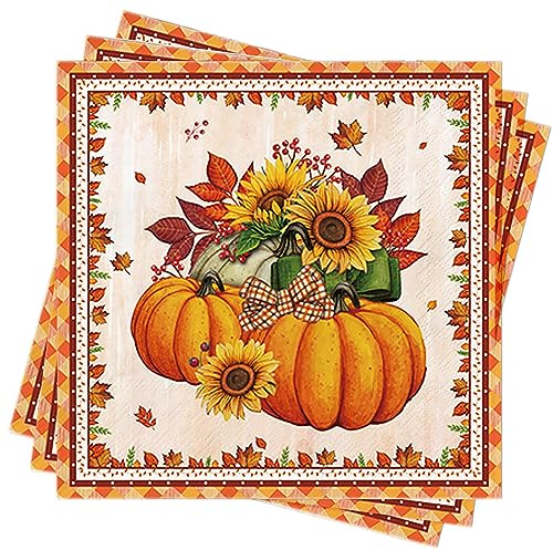 Buscando Lot de 80 serviettes en papier pour décoration d'automne et de Thanksgiving - Motif citrouille - Décoration de table - Halloween et automne - 33 x 33 cm
