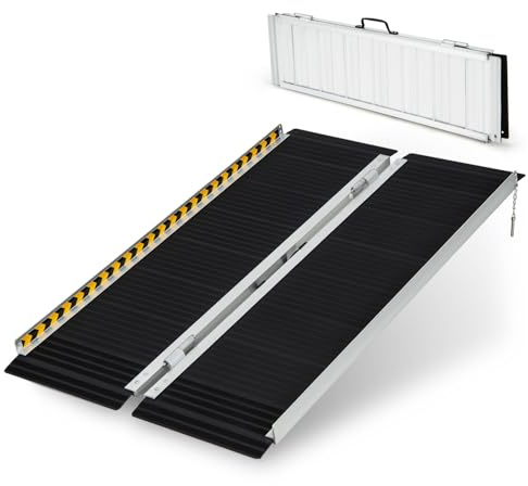 COSTWAY Rullstolsramp 122 cm, hopfällbar ramp bärbar och halkfri kan belastas upp till 272 kg, uppkörningsramp aluminium, tröskelramp för rullstol, trappdörrar (122 x 74 cm)