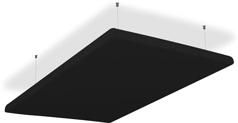 SILENT4® Plafond absorbant acoustique 114x72x5cm en non-tissé acoustique, montage par câble, acoustique améliorée prouvée par panneau acoustique en noir