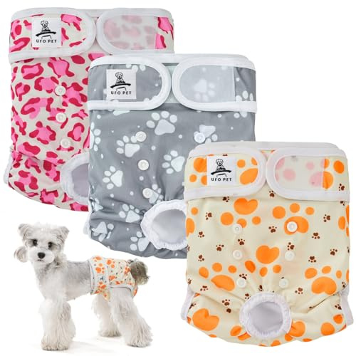 UFO PET Culotte Chiennes Chaleurs L Réutilisables, Couche pour Chien Femelle Lavables (Lot de 3), Culotte très Absorbantes pour Chien avec Fermeture Forte et Flexible