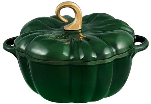 Flavehc Olla holandesa de calabaza con tapa, 3.8 cuartos de galón, hierro fundido esmaltado, decoración de Halloween