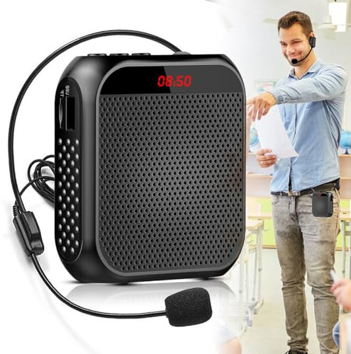 Voice Amplifier with Microphone Wireless, Rechargeable Portable Speaker with Microphone Headset, Waistband, 2200 mAh Battery, Mini Wireless Voice Amplifier for Coaches, Teachers, Tour Guides