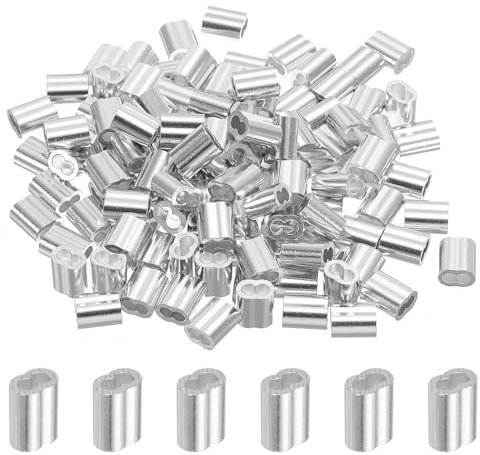 sourcing map 1/8 3mm Aluminum Crimping Loop Sleeve Double Ferrule for Wire Rope Cable Line End, Silver 120pcs