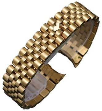 JUANZD Solid Arc rostfritt stål klockband 20 mm for Jubilee Luxury Series klockarmband män kvinnor böjda ände företagsarmband(Gold-logo)