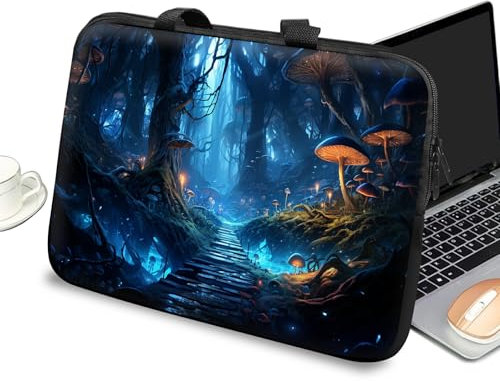Custodia universale per computer portatile da 10 pollici, con manico e cerniera, borsa messenger per tablet da 7-10 pollici, per iPad/Notebook/eBook/lettori, motivo: foresta