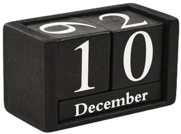 Bordskalender trä, vintage bord kontinuerlig kalender av trä manuell konvertering svart kalendar block, månad datum visning evig kalender för hem kontor dekoration (9,5 x 4,5 x 5,2 cm)