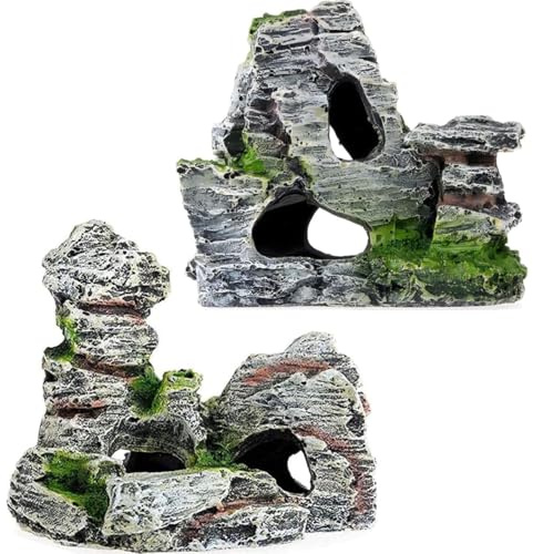 ZHjuju Decoraciones para Acuarios,2PZ Adorno para Acuario con Diseño de Cueva y Arbol Peceras Acuarios Decoracion Ornamento Acuario Flotante de Roca Resina Artificial Ornamento del Acuario Piedras