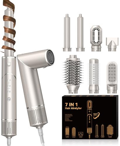 UKLISS 7 in 1 Pro Airstyler & Ionen Haartrockner High Speed 110,000RPM Föhn Set mit Luft-Lockenstab Föhnbürste Rundbürstenföhn Lockenbürste Hairstyler Stylingbürsten Geschenk Set für Frauen, Gold