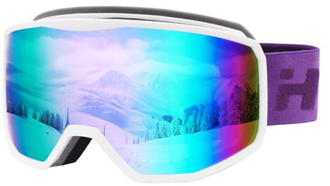Hioutdoor Gafas de esquí antiniebla, snowboard para hombre, mujer, jóvenes, sobre las gafas de invierno, gafas de nieve con funda portátil, 100% protección UV (VLT 17% Revo, blanco y morado)