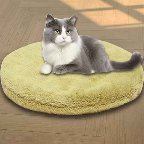 Cama calmante para gatos, manta lavable para gatos, tapete de lujo suave y esponjoso de franela de primera calidad, cojín cálido para gatos de doble cara (verde oscuro, S-43 cm, redondo)