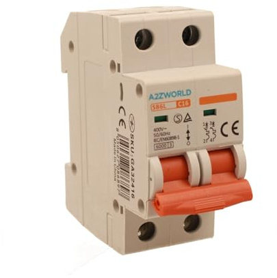 Interruttore Magnetotermico 16A C16, Bipolare 2P, Curva C 6kA, 2 Moduli DIN 220V AC, Certificato IEC60898-1, Serie SB6L