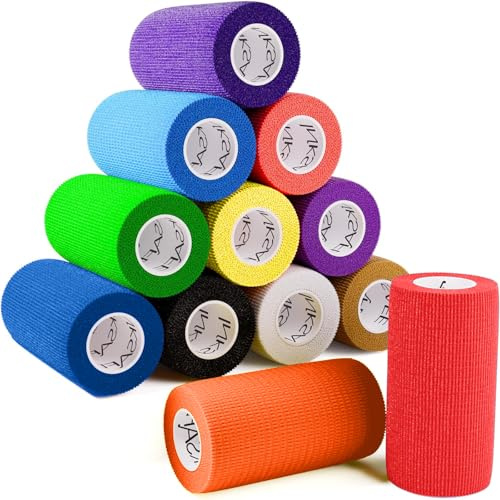 12 Rotoli Benda Elastica Autoadesiva, Bende Elastiche per Bendaggi 10 cm x 4,5 m, Bende Coesive per Sport, Ginocchia, Polsi, Caviglie, Primo Soccorso e Animali, Bendaggio Sportivo Non Tessuto