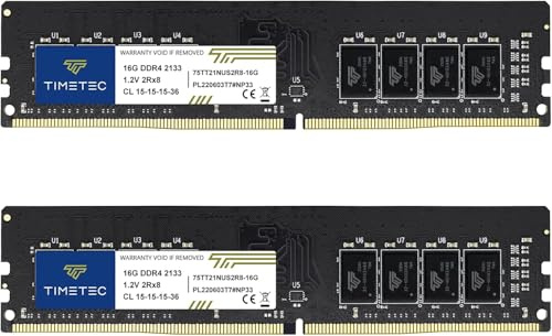 Timetec Premium 32GB KIT(2x16GB) DDR4 2133MHz PC4-17000 Non-ECC Unbuffered 1.2V CL15 2Rx8 Dual Rank 288 Pin UDIMM Desktop PC Computer Memory RAM Upgrade (32GB KIT(2x16GB))