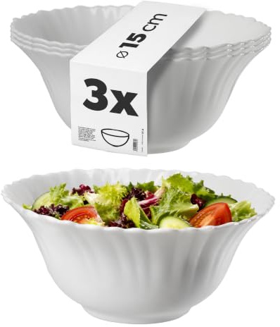 KADAX Skål Ø 16 cm, set om 3, skålar av härdat glas, fruktskål, salladsskål, dessertskål, frukostskål, soppskål, snacksskål, diskmaskinssäker (vit)
