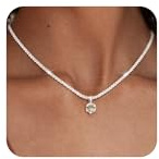 Maynor Birthstone Necklace for Women, 925 Sterling Silver Necklace with CZ Pendant, 12 Birthstone Colours, Adjustable Silver Chain, Personalised Choker Jewellery Birthday Gift for Women & Girls