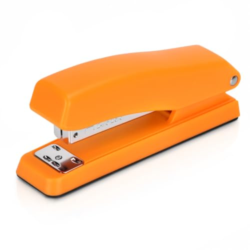 EAGLE Ergonomic Desktop Stapler, Metal, Black, 20-Sheet Capacity, Fits 24/6 & 26/6 Staples, Non-Slip Soft Grip, 18 x 5 cm (Orange)