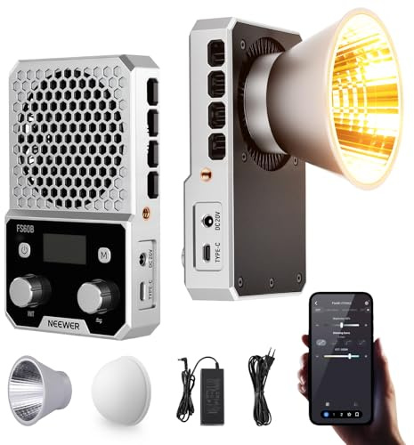 NEEWER 60W Lampe LED Bicolore Compacte de Poche avec App et Panneau de Commande, éclairage COB à Flux Continu 2700K-6500K/CRI 96+, Portable pour Photographie et Vidéo en Studio Professionnel, FS60B