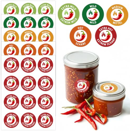 600 Étiquettes Piment – Autocollants d'Avertissement 5 Niveaux de Piment (30mm) – Stickers Robustes et Résistants à l'Eau pour Vente à Emporter, Meal Prep et Cuisine