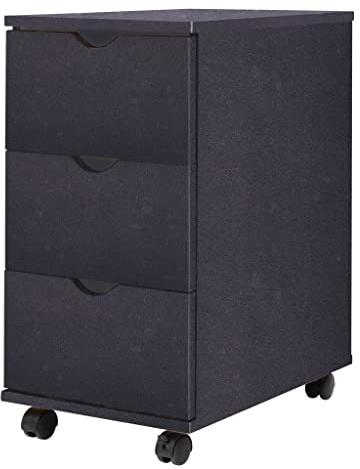 Boltkex Meuble à tiroirs avec 3 tiroirs et roulettes - Noir - 33 x 45 x 60 cm - En bois - Armoire multifonction pour bureau, salon, chambre à coucher - Avec espace de rangement et mobilité facile