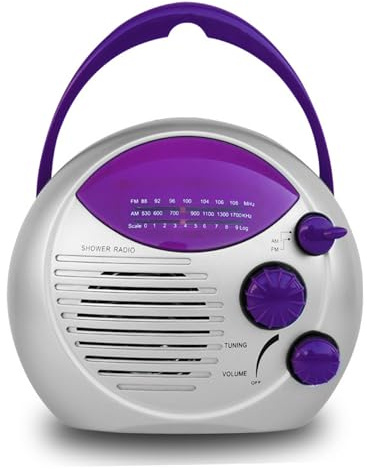 Duschradio Am/Fm vattentät, bärbar mini-duschhögtalare med justerbart handtag batteridrift för badrum, kök, utomhusradio am/Fm vattentät