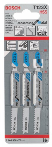 Bosch Professional 3x Hojas de sierra de calar T 123 XF Progressor for Metal (para Láminas de acero, accesorios Sierra de calar), Plata