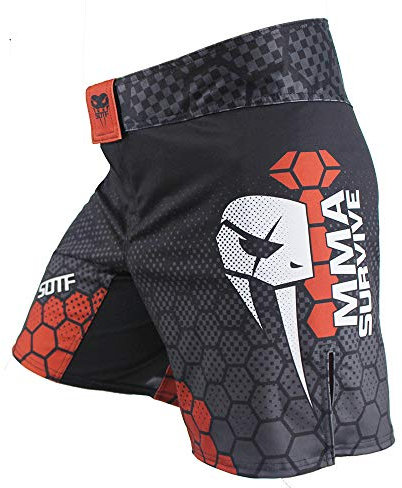 SOTF Boxshorts für Herren, Training, Kampfshorts, MMA, BJJ, Shorts No Gi, Schwarz Rot