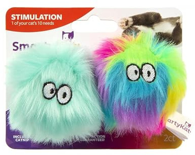 SmartyKat (2 Count) Fuzzy Friends Plush Catnip Ball Cat Toys - Rainbow/Turquoise, 2 Count