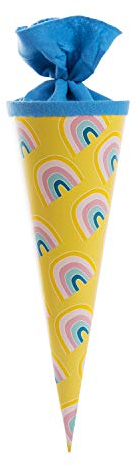 goldbuch 93 206 Geschwistertüte Regenbogenland, Schultüte mit Regenmuster, Lackkarton, Geschenkverpackung, blauer Filzverschluss (ohne Verschlussband), Zuckertüte rund, Länge 35 cm, Ø 11,5 cm, Gelb
