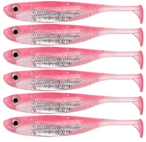 QualyQualy Soft Plastic Paddle Tail Swimbaits Minnow Lures Shad Bait Dropshot Lure for Pike, Perch, Trout, Bass 7.5cm 6Pcs