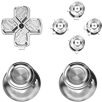 eXtremeRate Metal Thumbsticks Dpad ABXY Buttons for ps5 Controller, Custom kit Replacement Aluminum Analog Thumbsticks & Action Buttons & Direction Keys for ps5 Controller - Silver
