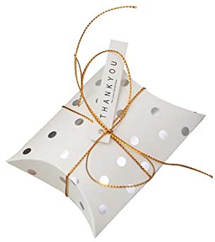 JIHUOO 50 Stück Kissenform Geschenkboxen Kleine Kissenschachteln Pappschachteln Süßigkeiten Karton Schachteln Pralinenschachtel Silberne Punkte