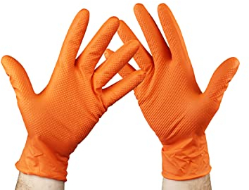 KMINA - Gants Nitrile Diamanté Taille XL (x1 Pack 50 Unités), Travail Jetables, Mecanique Orange, Resistant Sans Latex, Non Poudrés