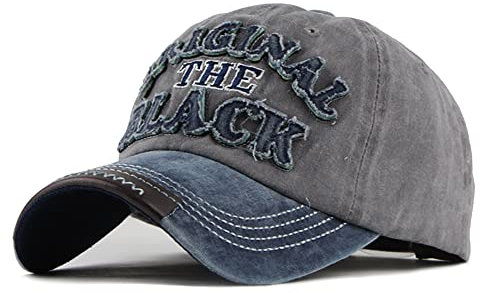 YULOONG Vintage Baseball Cap Stickerei SCHWARZ Washed Denim Trucker Cap 100% Baumwolle Sonnenhut für Männer Frauen Verstellbare Größe Grau