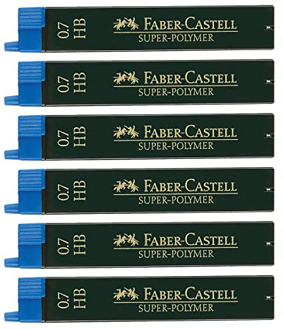 Faber-Castell 205039 - Set di mina Super Polymer, 6 pezzi con 12 mina ciascuno, 0,7 mm, durezza HB